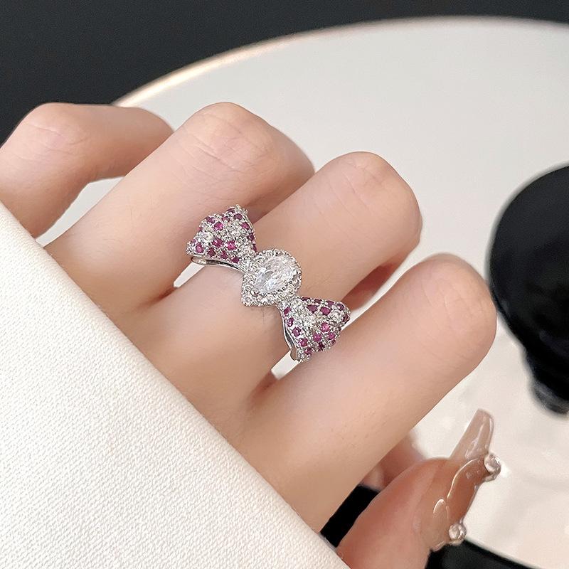 [Butterfly Jewelry] Oil Dripping Butterfly Open Ring Full Of Diamonds Zircon Fashion French High Sense Ring