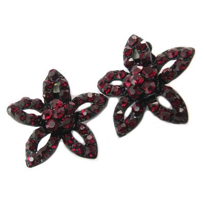 [P4617] - 'Sissi' Red Black Designer Clips (flowers) - 35x35 Mm