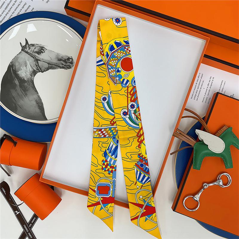 Cachecol de Seda 100% de Alta Qualidade Marca de Luxo Mulheres Faixa de Cabeça Faixa de Cabelo Foulard Gravata Lenço de Pescoço Cachecóis Skinny Acessórios