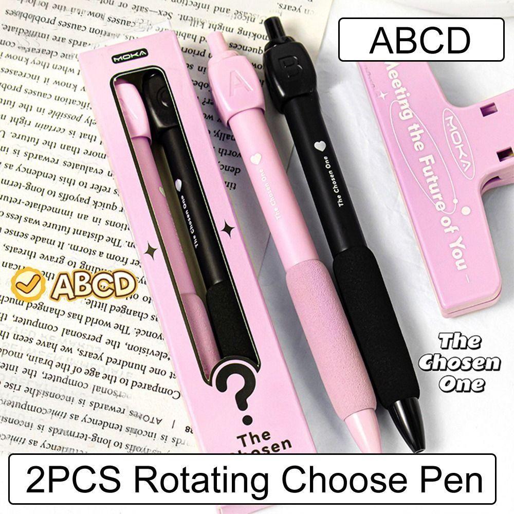 2PCS Fun Rotating Choose Pen ABCD Select Ballpoint Gel Pen Rotating Answer Pen  Stationery Toys