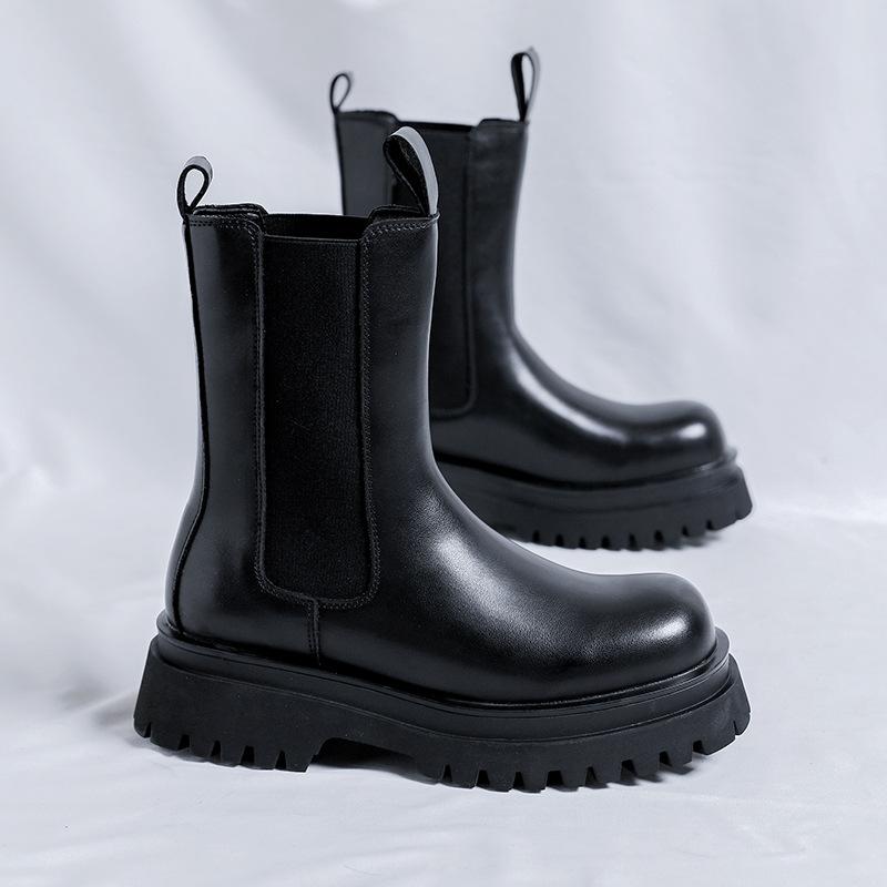 Smoke boots high-top leather shoes British style platform sleeve flow locomotive thin Martin boots 9884-R