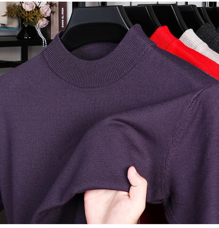 Men's Short-Sleeve Knit Sweater with Half-High Collar - Lightweight Pullover for Middle-Aged and Young Men