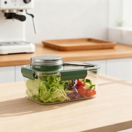 Salad To-Go Container with Dressing Cup Leak-Proof Mason Jar BPA-Free Plastic Lunch Box for Home Office Travel