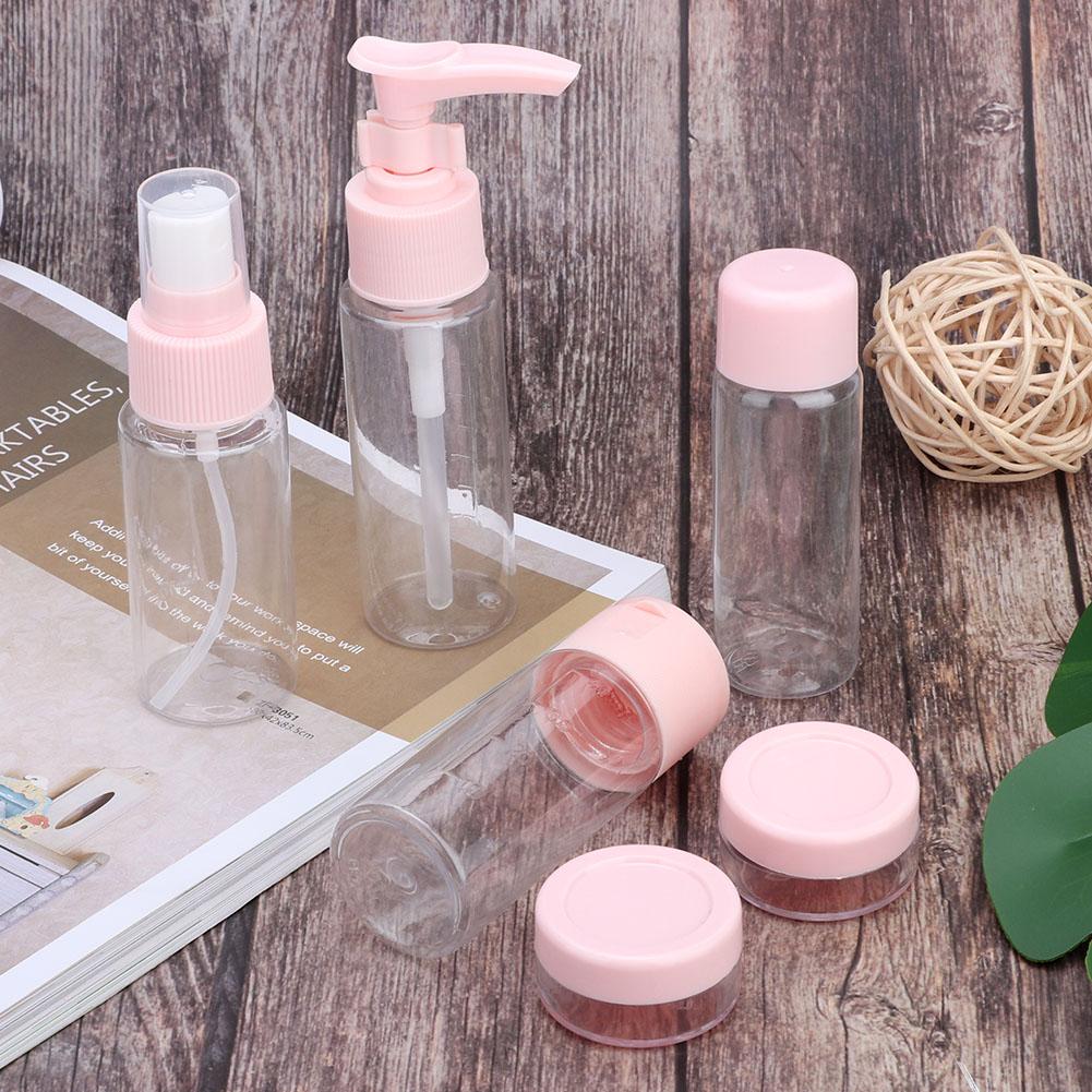 7pcs Set Portable Reusable Empty Makeup Spray Bottle Lotion Cream Container Kit (Pink)
