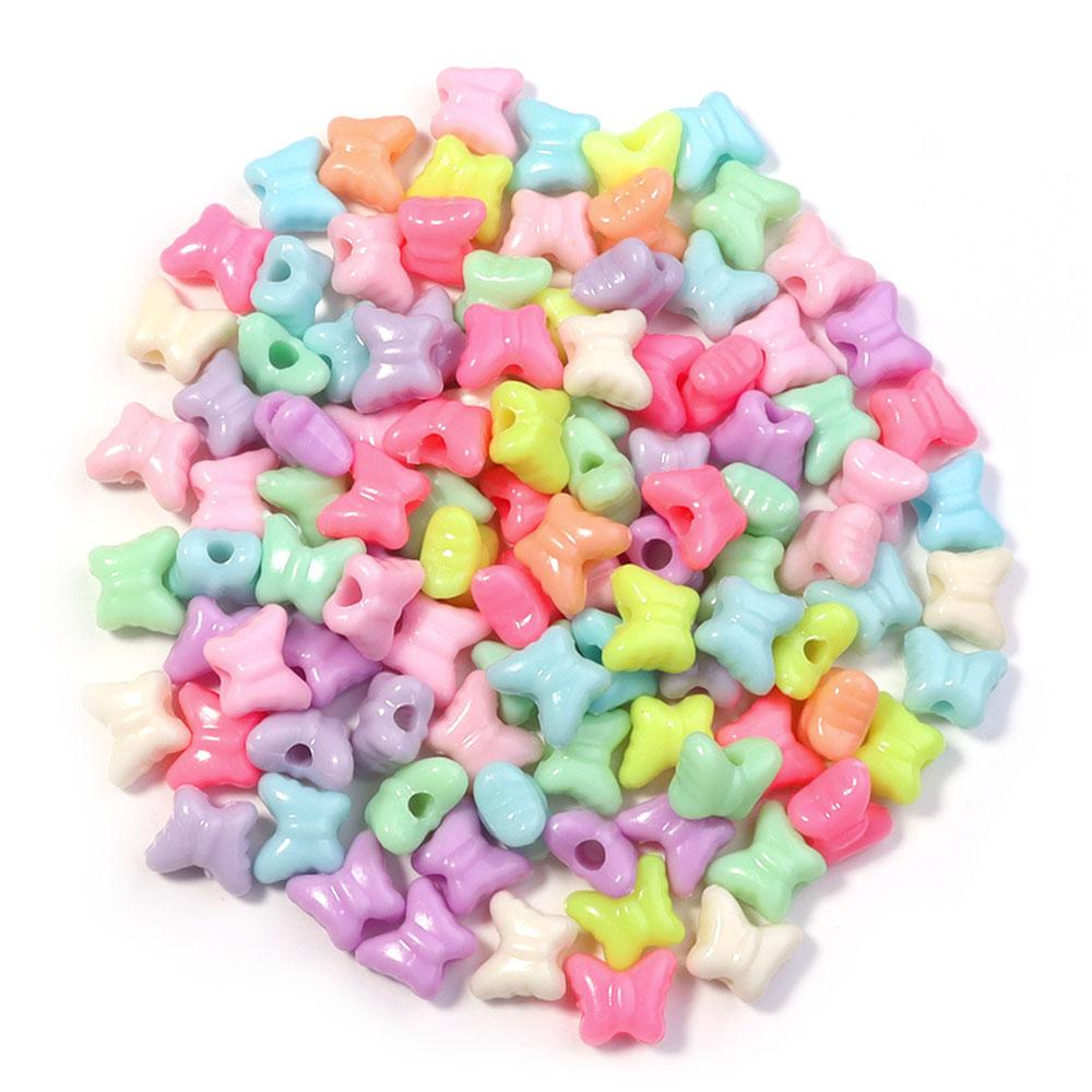 200Pcs Acrylic Beads Candy Color Love Flower Star Butterfly Loose Bead for Jewelry Supplies DIY Bracelet Keychain Decoration