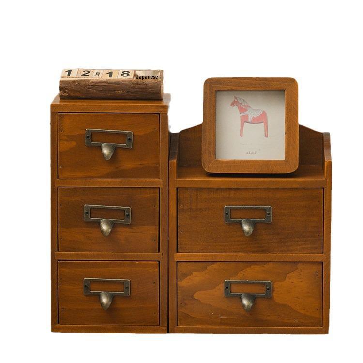 Retro Wooden Multi-Layer Desktop Organizer Box for Jewelry, Tape, and Accessories