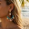 Bohemian Acrylic Shell Starfish Tassel Circle Pendant Earrings For Women Men Summer Shell Drop Earring Summer Beach Jewelry Gift