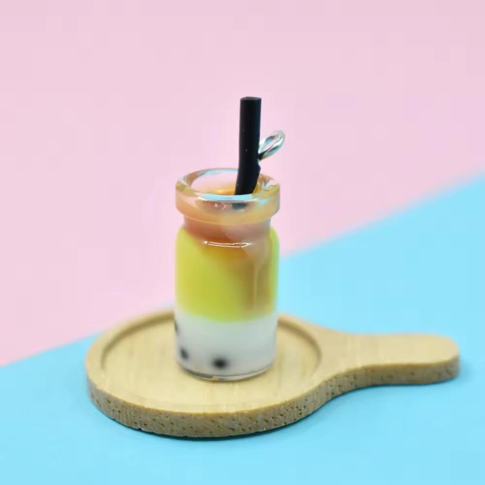 Hot Sale Bulk Stock Resin Jewelry Earring Keychain DIY Accessories Milk Bubble Tea Design Glass Bottle Charm for Souvenir Use