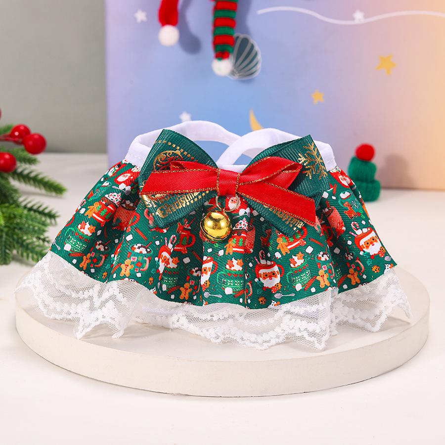 Christmas Pet Lace Scarf Dog Bib Saliva Towel Cat Collar Bow Bell Kitten Puppy Scarf