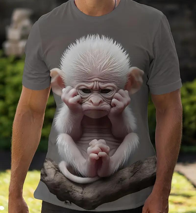 Camiseta Masculina Tamanho Plus XXS-6XL Camiseta Estampada com Gráfico de Macaco Engraçado 3D Para Mulheres Moda Tops de Manga Curta Camisetas Roupas Masculinas