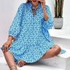 2026 V-neck Print A-line Women Dress Vintage Long Sleeve Ruffled Summer Short Dresses Lace-up Lady Casual Beach Boho Dress 28719