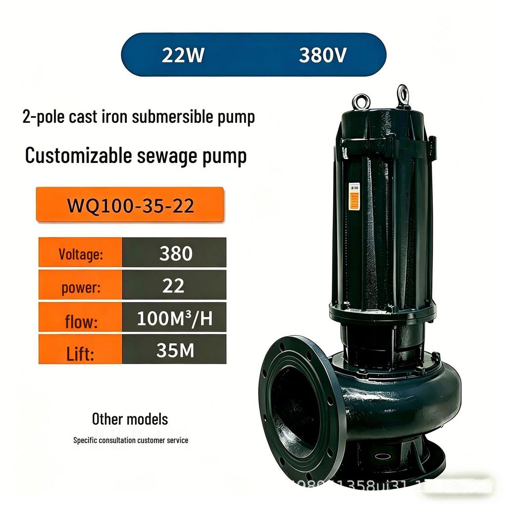 WQ Large Flow Non-Clogging Two-Pole Submersible Sewage Pump for Industrial and Agricultural Use