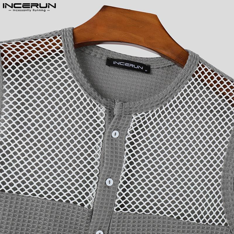 INCERUN Men Casual Sleeveless Patchwork Waffle Texture Hollow Out Tank Tops