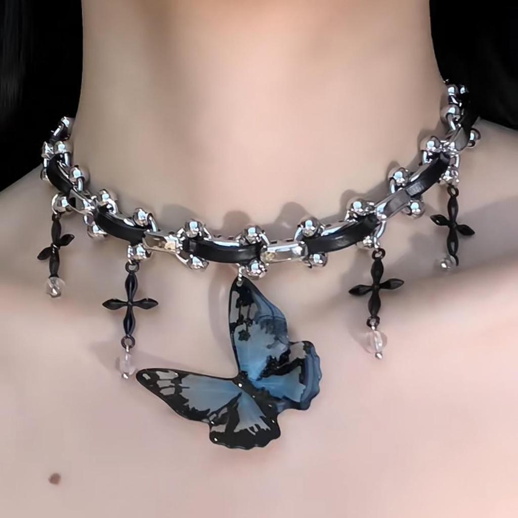 Y2K Spicy Girl Dark Star Leather Choker Necklace - Pure Desire Clavicle Chain