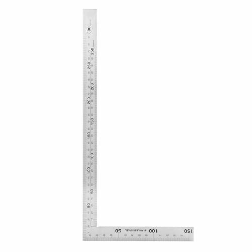 Stainless Steel Right Angle Ruler, 90 Degree Square, L-Shaped, Silver, Carpentry Tool, 90 Degree Angle Ruler, Measuring and Layout Tool, Double-Sided