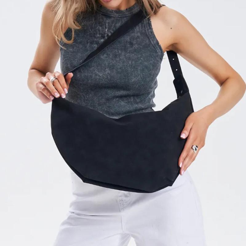 Women Faux Suede Crescent Shoulder Bag Trend Vintage Large Capacity Crossbody Bag Versatile Casual Daily Wear Minimalist Handbag