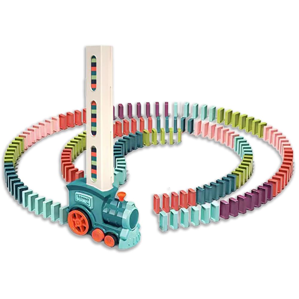 HIRAISM Domino Automatic Set of Electric Educational Indoor Play for Gift Train, Setting, 200, Rotating, Toy, Kids,