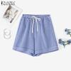 ZANZEA Women Casual Elastic Waist Loose Plaid Print Summer Shorts