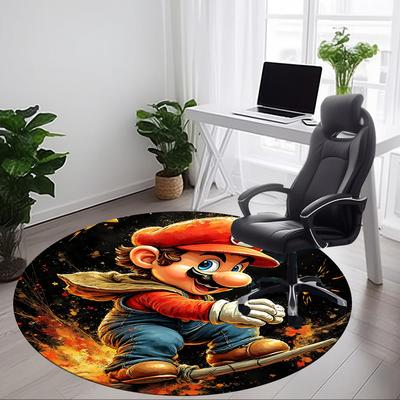 1pc Mario Adventure Office Round Area Rug, Indoor Mat Suitable For Office, Under Office Chairs Bedroom Living Room Home Decor, Room Deco