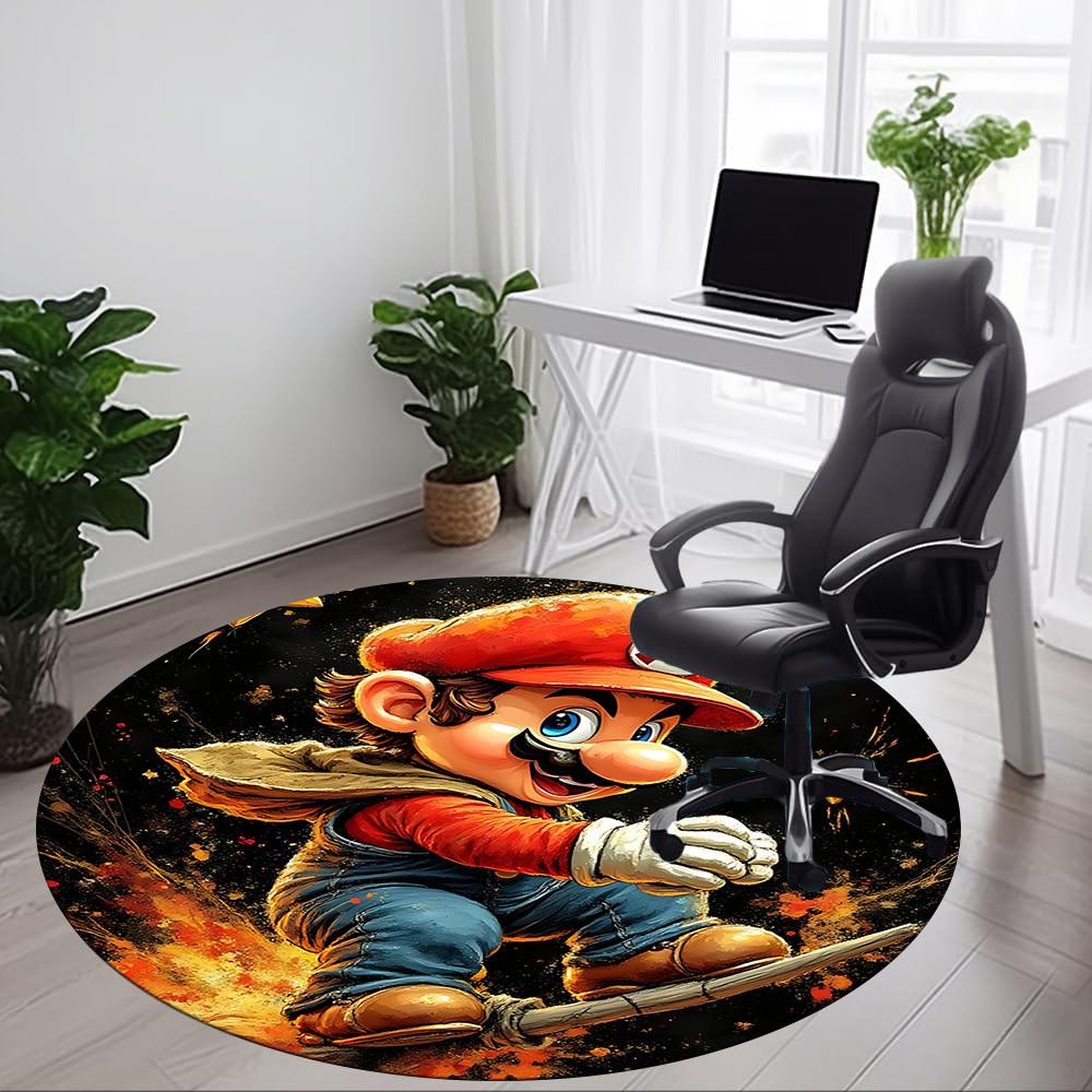 1pc Mario Adventure Office Round Area Rug, Indoor Mat Suitable For Office, Bedroom Living Room Home Decor, Room Deco, Offic a0928184
