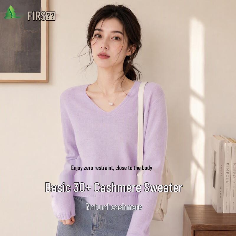 FIRS Women's 70% Merino Wool 30% Cashmere V-Neck Sweater