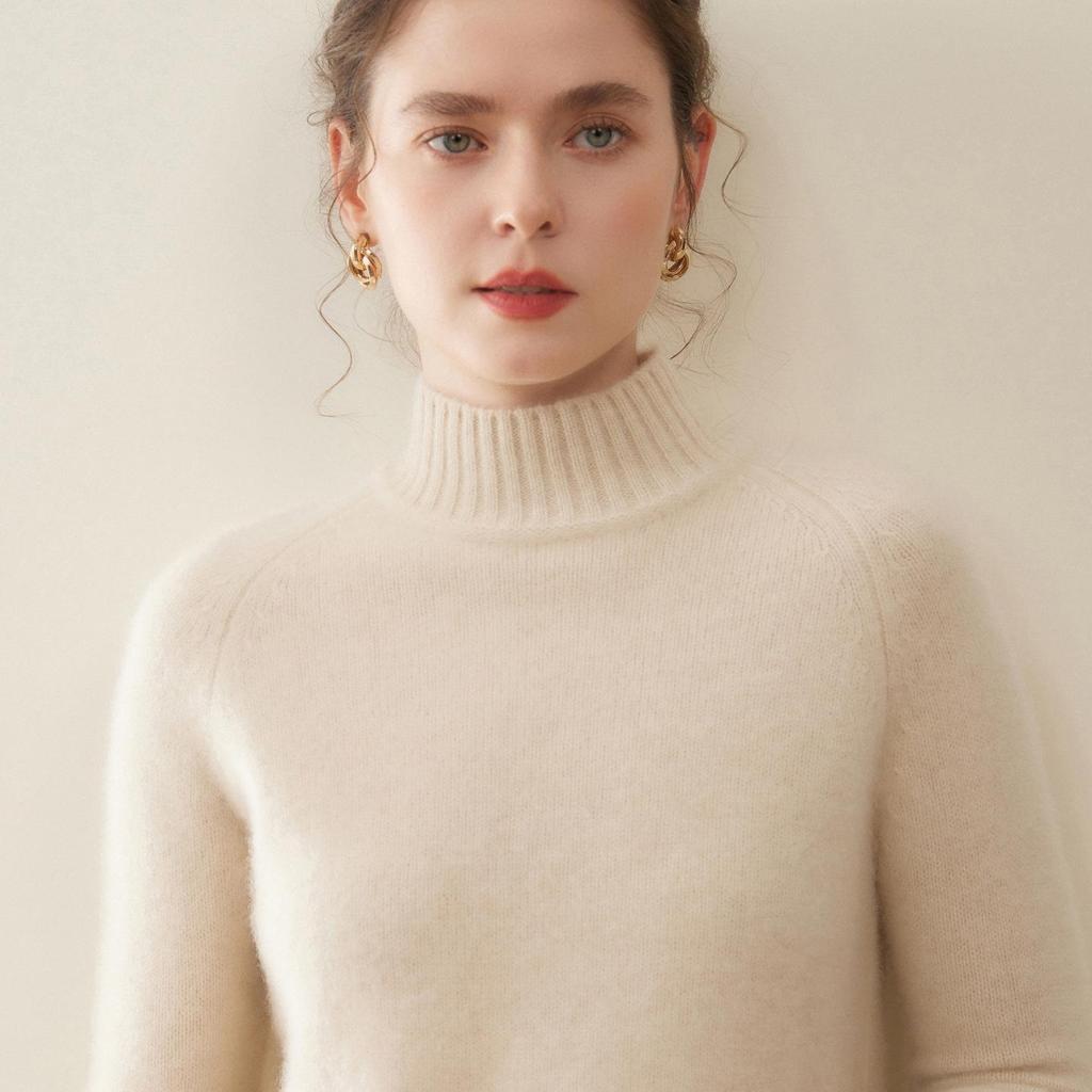 Women's Thickened Cashmere Knit Sweater: Solid Color, Loose Fit, Half-High Collar Pullover.