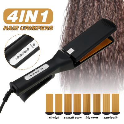 4 In 1 Hair Salon Wave Straightener Curler Ceramic Curling Styler Corn Wave Interchangeable Curling Irons Crimpers