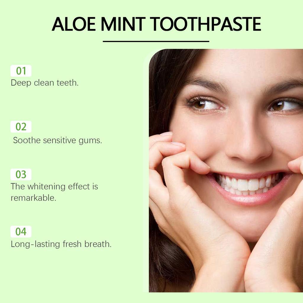 Aloe und Minze Whitening Zahnpasta Ist Sicher, Schützt das Zahnfleisch, Erfrischt den Atem, Bleicht die Zähne, Korrigiert gelbe Zähne und Reinigt die Zähne.
