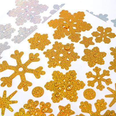 10pcs Glitter Snowflake Stickers,Golden Silvery Glitter Patterns for DIY Winter Celebration Decorations,Holiday Gift Packaging