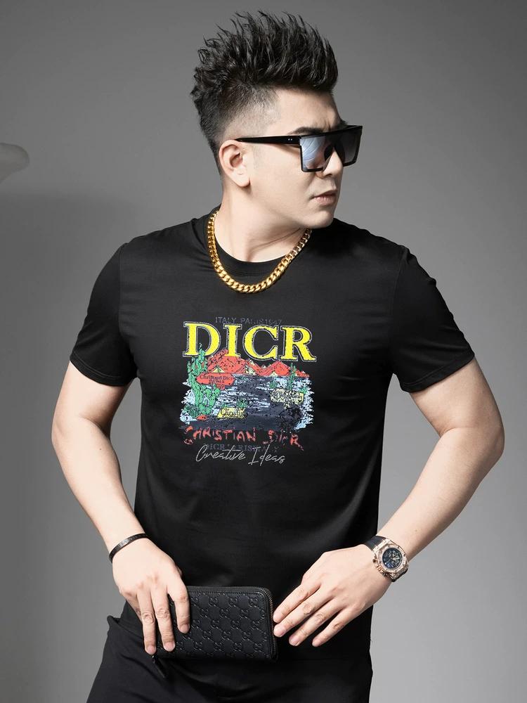 European-Style Men's High-End Letter-Print Short-Sleeve T-Shirt 2025 New Summer Trendy Casual Top Men's Half-Sleeve
