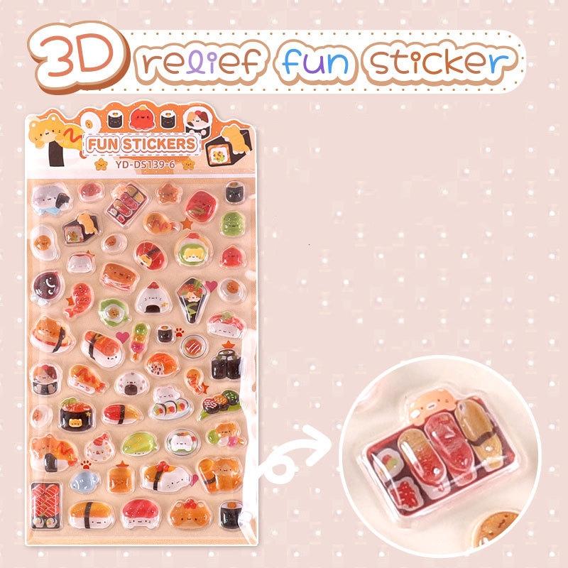 

1/6heet Kawaii 3D Relief Drop Dessert and Food Series Sticker Cute DIY Laptop Water Bottle Phone Case Decorative Stickers