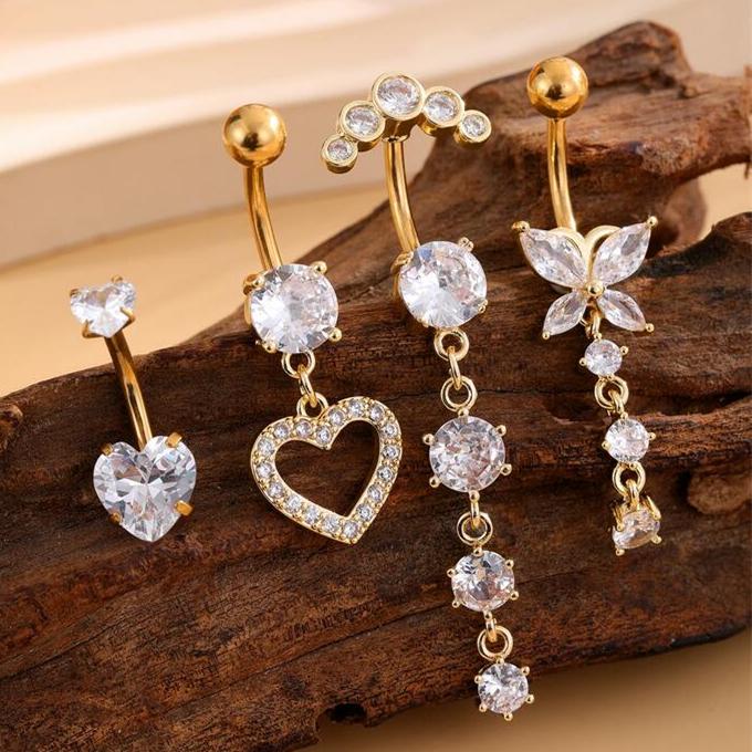 Sommerfugl hjerteformede navle ringsett rustfritt stål CZ mageringer Piercing Ombligo 14G rosa sirkon navlepiercinger