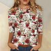 Women's Fashionable And Casual Three-quarter Sleeve Christmas Printed Round-neck Top
