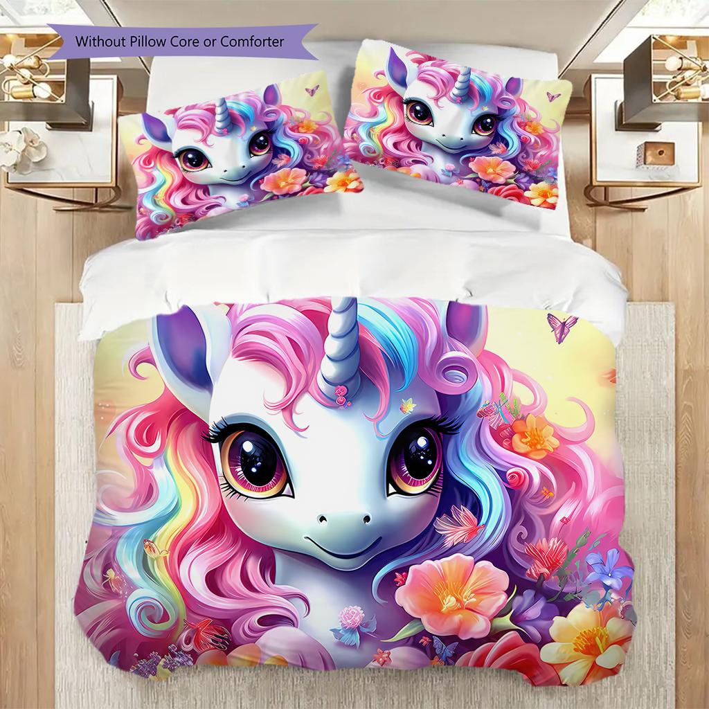 Unicorn Art Portrait Bedding, Duvet Cover, Pillowcase, Home Decoration, Birthday Gift (1 * Duvet Cover+2 * Pillowcase, Coreless)