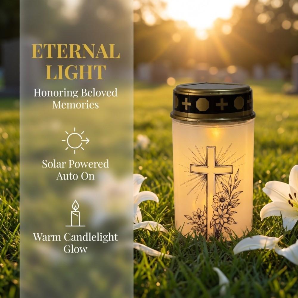 Solar Sensor Flameless Ceremony Grave Lantern Waterproof Candle Memorial Light Memorial Gift