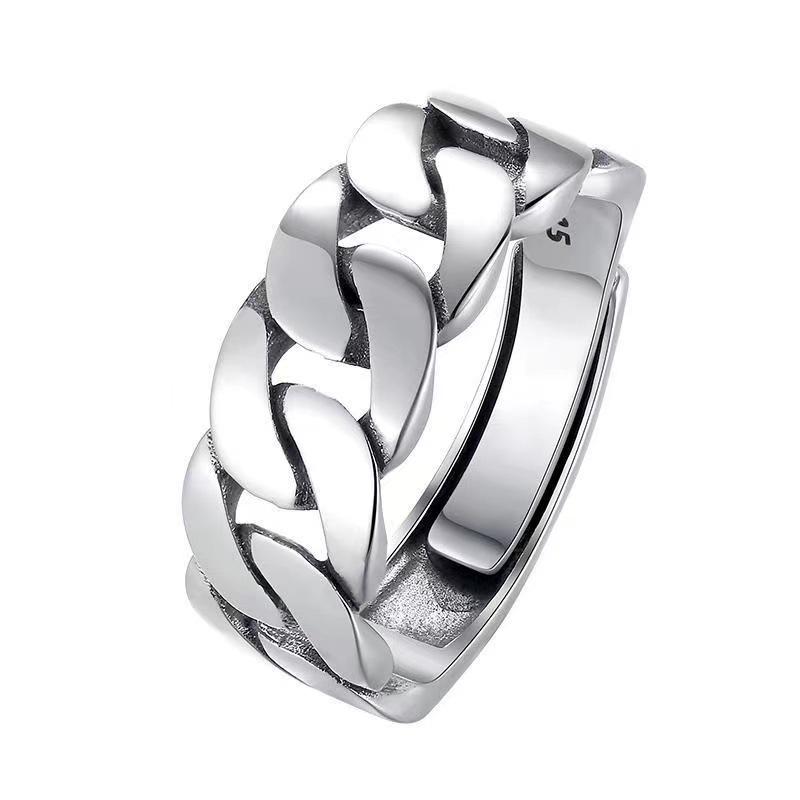 Bague Chaîne Torsadée Élégante pour Homme: Design de niche, Style neutre tendance, Ouvert et ajustable.