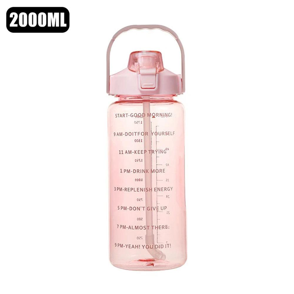Portable 2000ml Large Capacity Water Bottle Food Grade Plastic Straw Cup with Scale Simple Outdoor Leak-proof Sports Water Bottles.