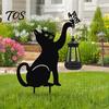 Retro Style Courtyard Decor Black Cat Solar Lantern, Garden Stake Light, Waterproof Gnome Frog Metal Yard Art Statue, Outdoor Lamp for Front