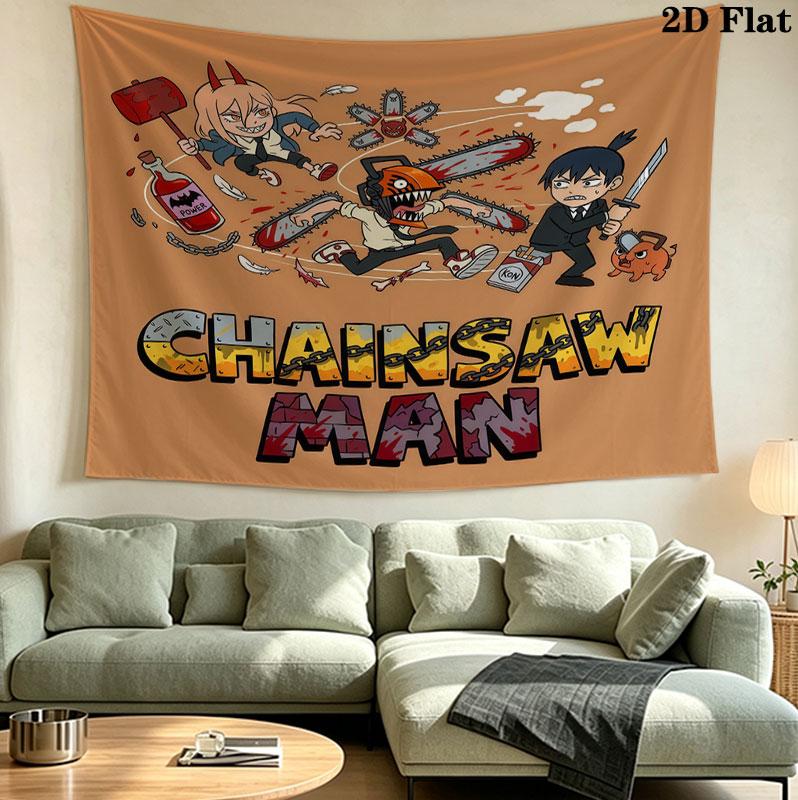 Chainsaw Man Wall Tapestry Aesthetic Wall Hanging Printed Fabric Blanket Decorative Tapestries For Bedroom Living Room Home Decor