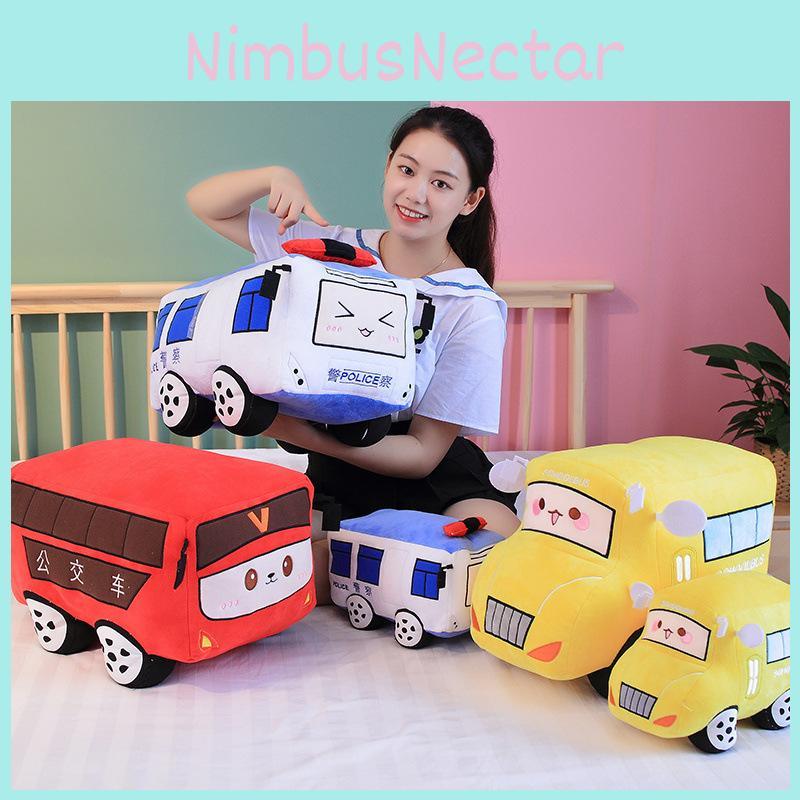 Bus Police Car Plush Toy Cartoon Model Stuffed Doll Cute Decoration Gift Kids