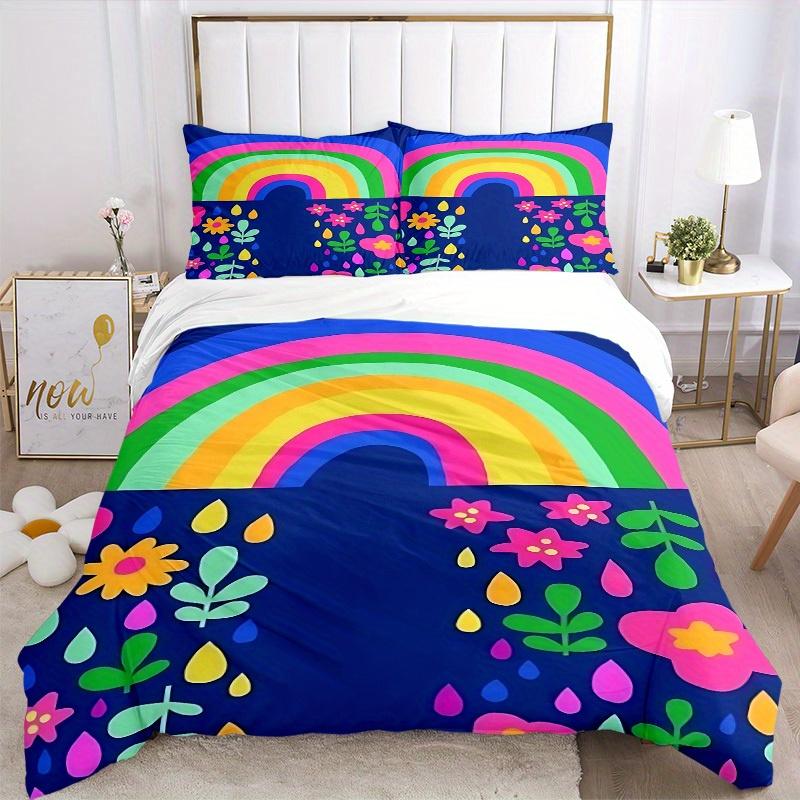 3pcs Rainbow Flowers Bedding Set, Breathable And Soft, Suitable for All Seasons Machine Washable, Suitable for Bedroom Decoration,yy250822138