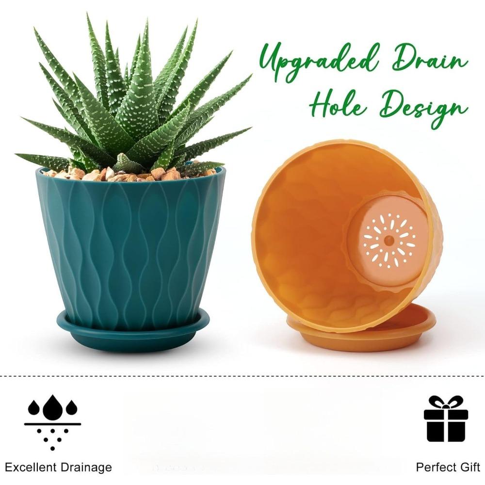 5pcs Indoor Planter Pots with Drainage Hole and Tray Saucer Flower Pots for Indoor Outdoor Garden Plants and Flowers Modern Wave Texture