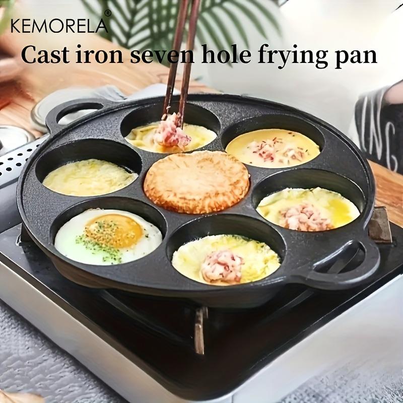 7-Hole Cast Iron Skillet Non-Stick Omelet Pan Egg Pancake Steak Breakfast Maker Kitchen Cooking Utensil