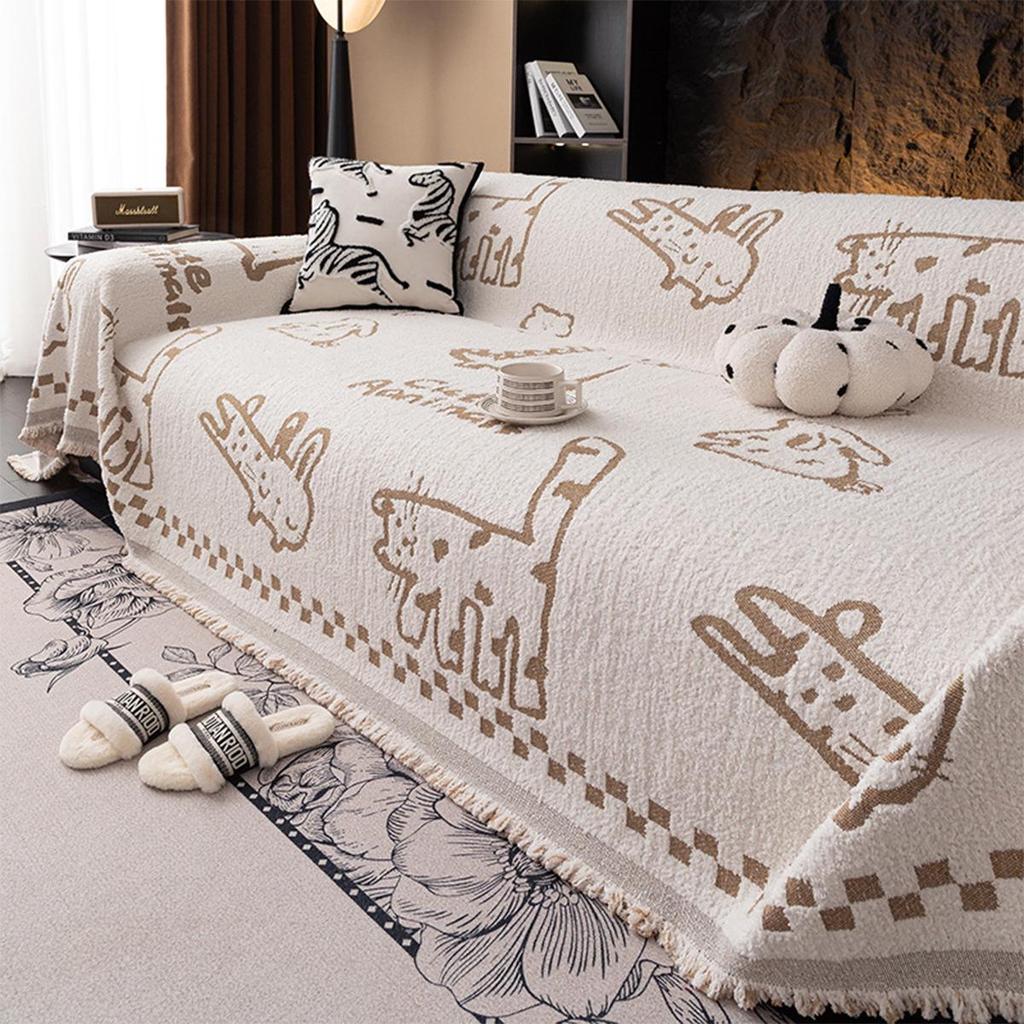 Vier-Jahreszeiten Plüsch Rutschfester Creme Sofaüberwurf