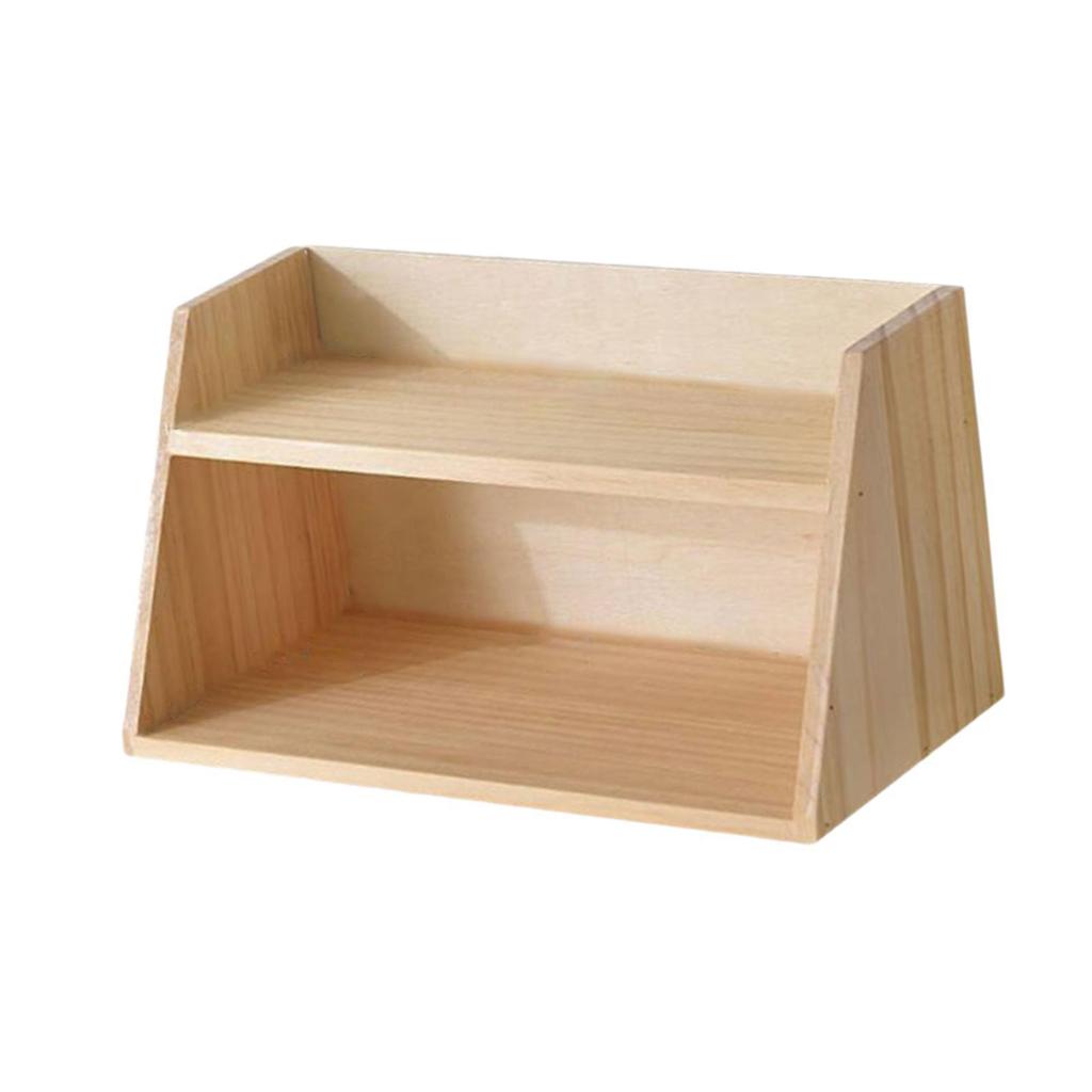 Desktop Wood Makeup Organizer Compact Double Layer Desk Storage Box Cosmetic Organizer for Bedroom Vanity Use