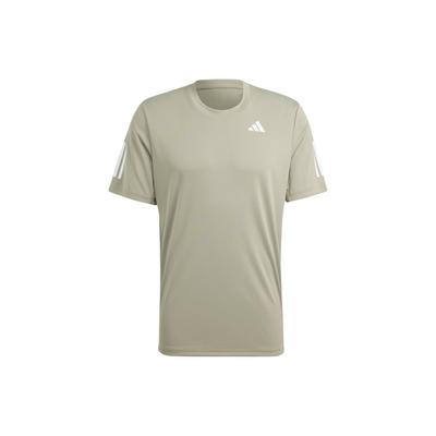 T-skjorte for menn med trestriper, retro, amerikansk stil, kort erme, crew neck, for tennis og sport, farge: Pebble-Silver-Gray, IY3217