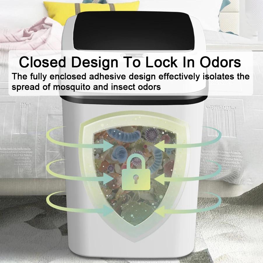 13/15L automatický chytrý odpadkový koš do kuchyně a koupelny s víkem, chytrý senzorový odpadkový koš