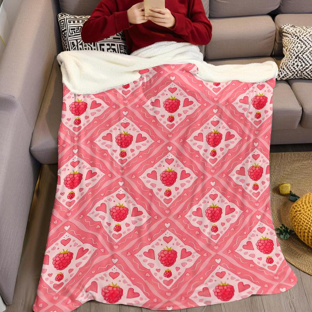 Raspberry Heart Grid Flannel Blanket Warm Soft Halloween Christmas Couch Warm Cozy Decorative Decor Gift for All Season
