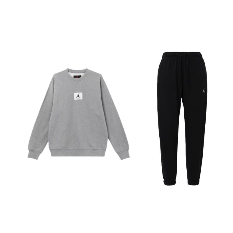 

Jordan Logo Round Neck Long Sleeve Pullover Sweatshirt Knit Comfortable Long Pants Casual Sports Set Men sets FV8609-010+FB6935-091 XXL