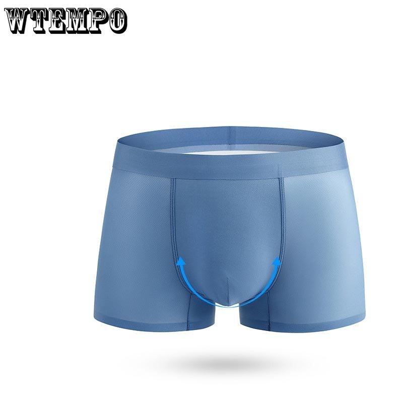 WTEMPO Mens Sexy Underwear Ice Silk Boxers Shorts Super Thin Transparent Low-rise Breathable Men Panties